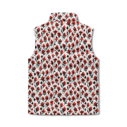 Floral Fire Unisex Lightweight Stand Collar Zip Up Puffer Vest - DeRose Seasonal