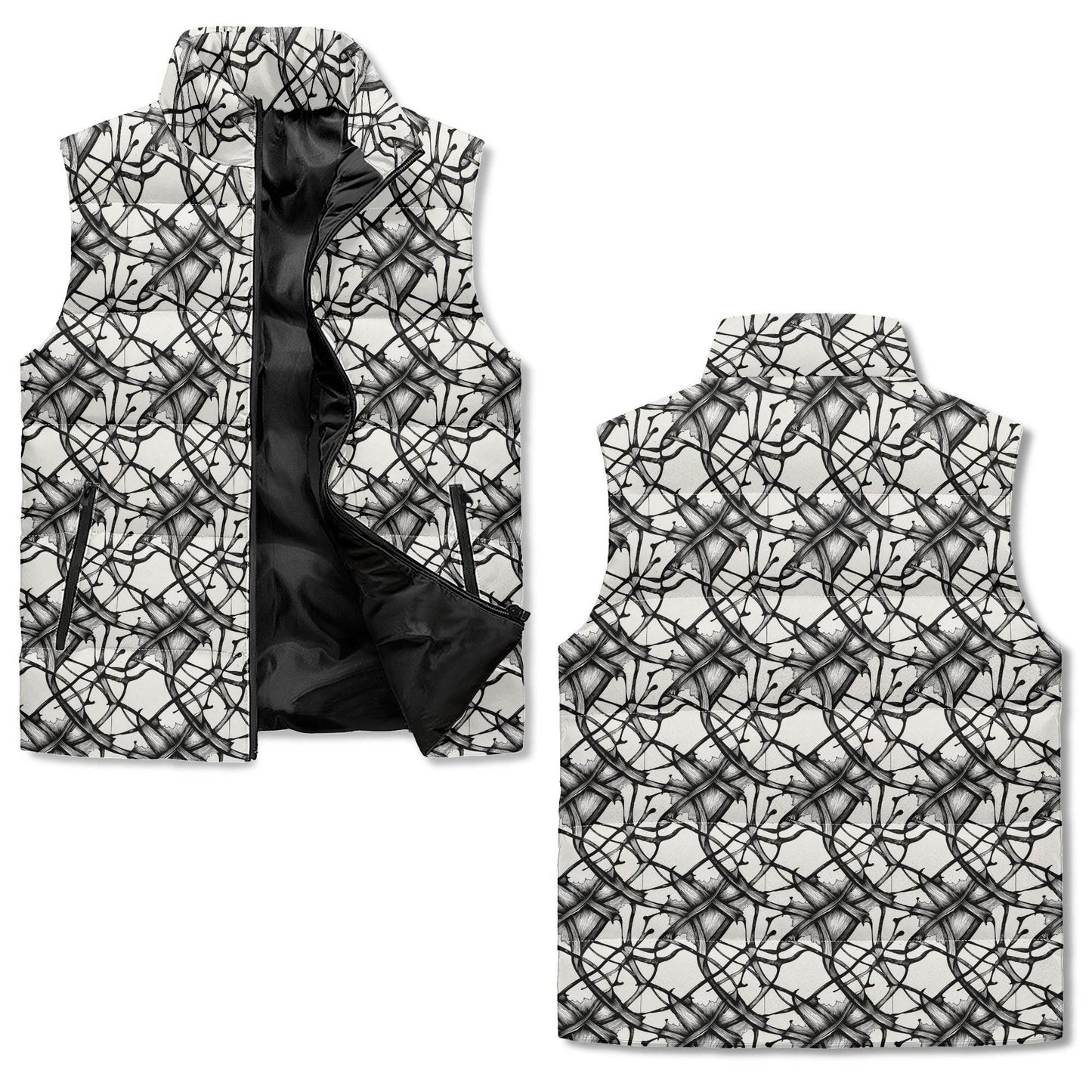 Floral Ink Unisex Lightweight Stand Collar Zip Up Puffer Vest - DeRose Seasonal