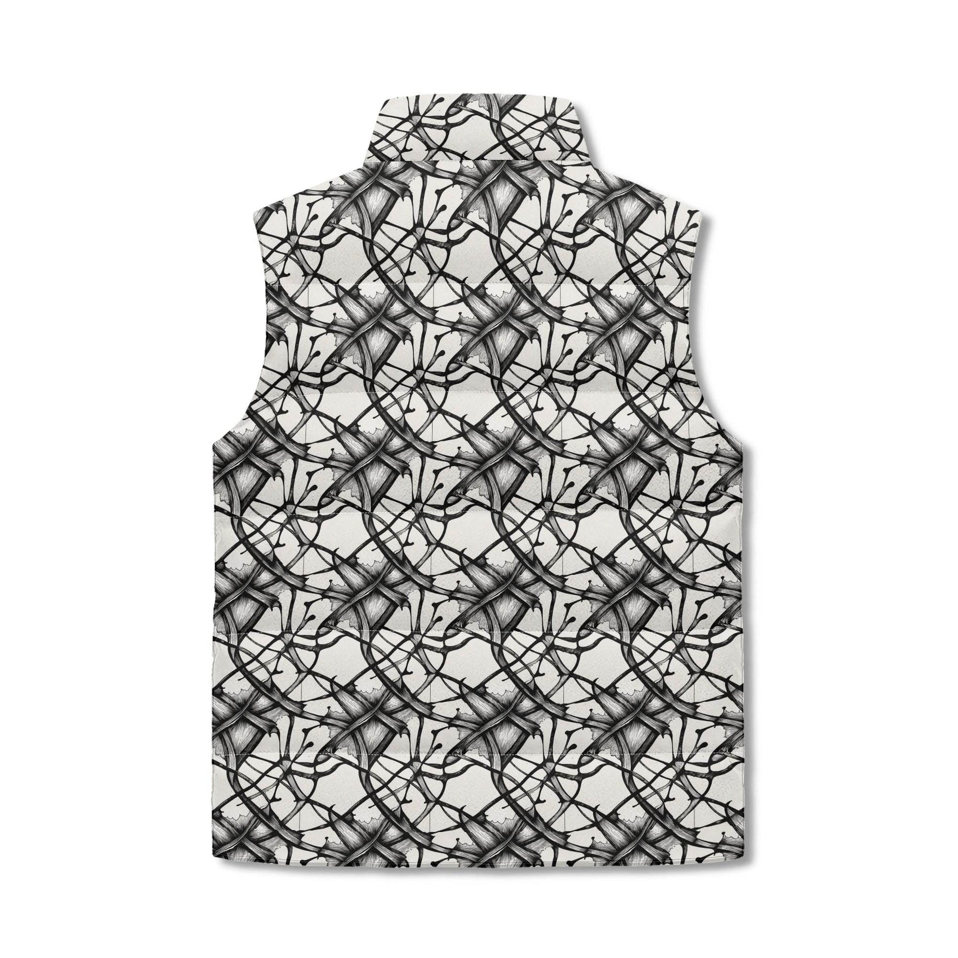 Floral Ink Unisex Lightweight Stand Collar Zip Up Puffer Vest - DeRose Seasonal