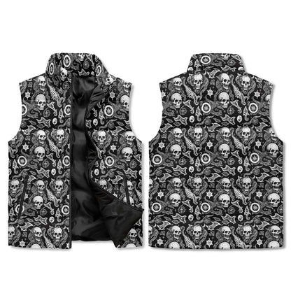 Flying Skulls Unisex Lightweight Stand Collar Zip Up Puffer Vest - DeRose Seasonal