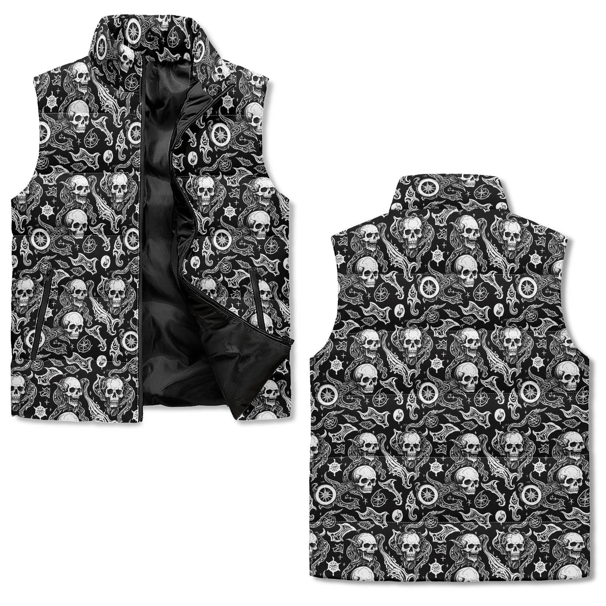Flying Skulls Unisex Lightweight Stand Collar Zip Up Puffer Vest - DeRose Seasonal