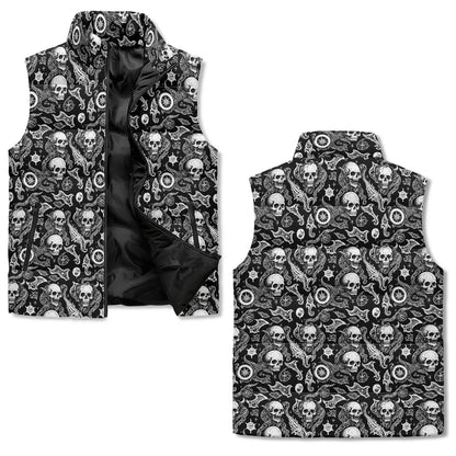 Flying Skulls Unisex Lightweight Stand Collar Zip Up Puffer Vest - DeRose Seasonal
