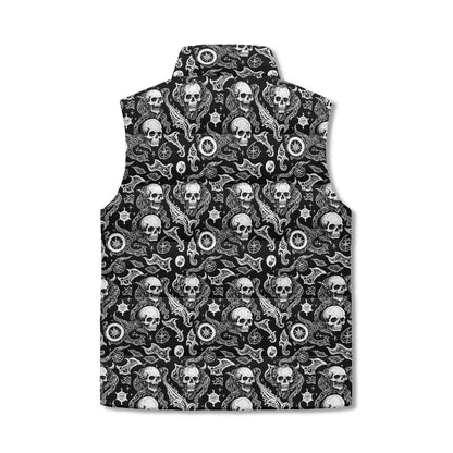 Flying Skulls Unisex Lightweight Stand Collar Zip Up Puffer Vest - DeRose Seasonal