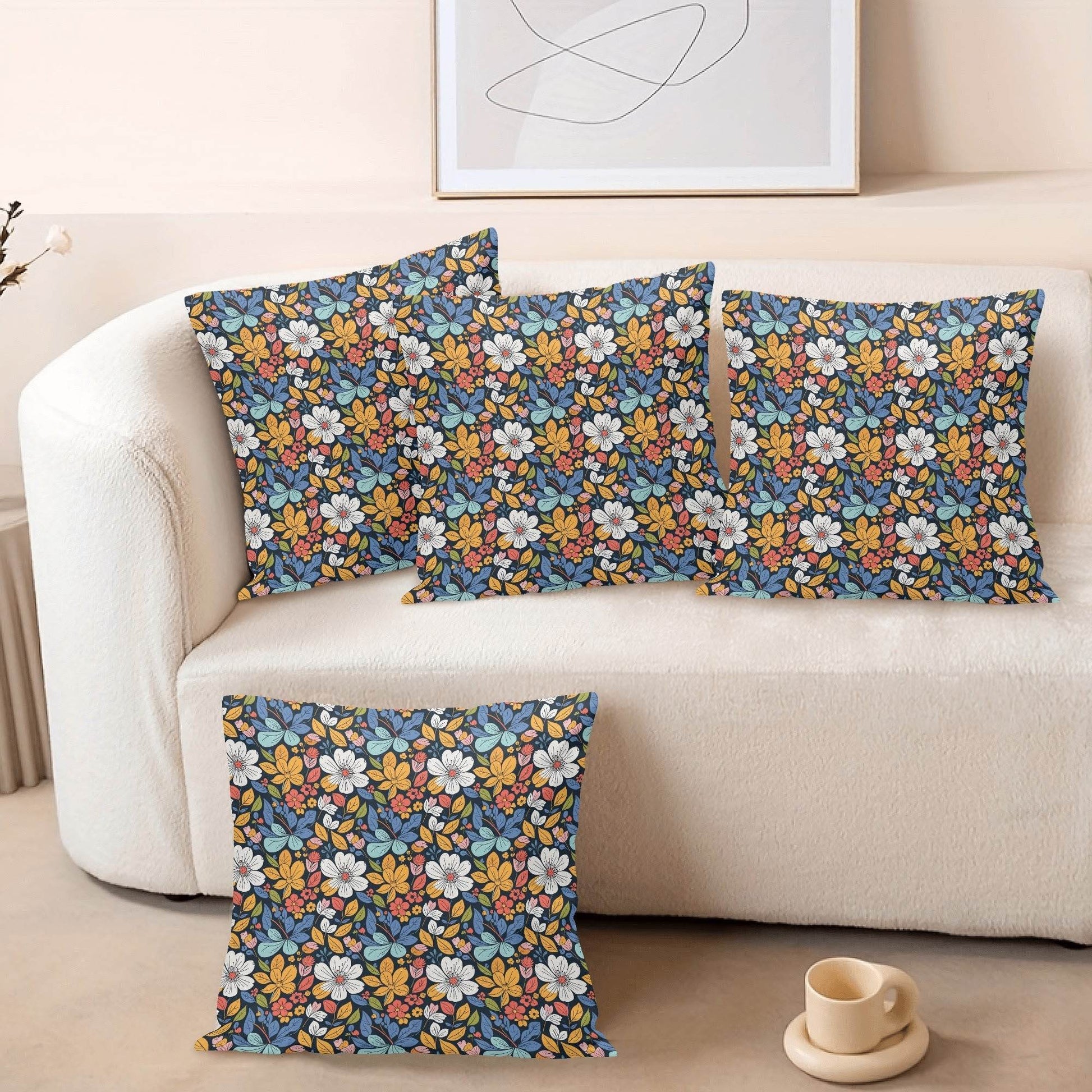 Bright Flowers Peach Velvet 4 Pcs Square Pillow Case Covers (5 sizes) - DeRose Seasonal