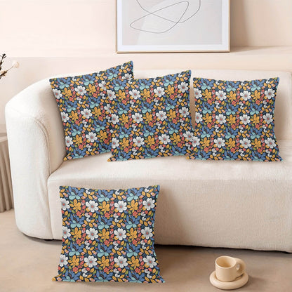 Bright Flowers Peach Velvet 4 Pcs Square Pillow Case Covers (5 sizes) - DeRose Seasonal