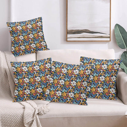 Bright Flowers Peach Velvet 4 Pcs Square Pillow Case Covers (5 sizes) - DeRose Seasonal
