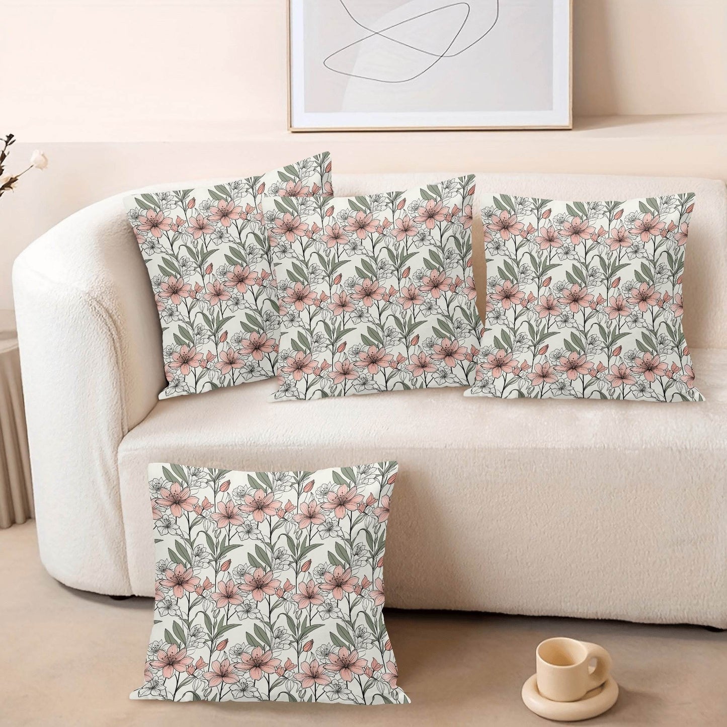 Japan Floral Peach Velvet 4 Pcs Square Pillow Case Covers (5 sizes) - DeRose Seasonal