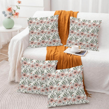 Japan Floral Peach Velvet 4 Pcs Square Pillow Case Covers (5 sizes) - DeRose Seasonal