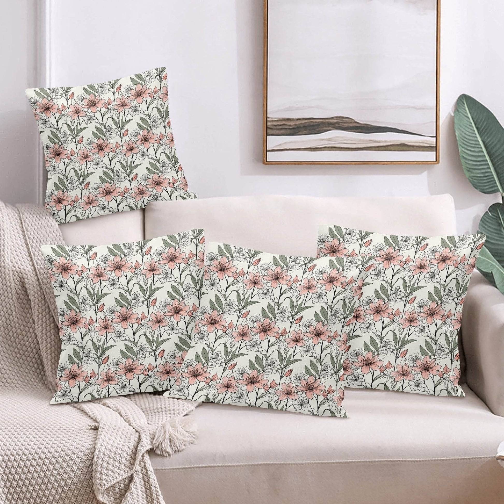 Japan Floral Peach Velvet 4 Pcs Square Pillow Case Covers (5 sizes) - DeRose Seasonal