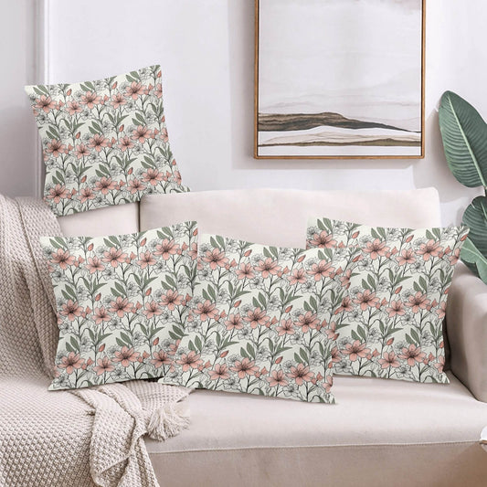 Japan Floral Peach Velvet 4 Pcs Square Pillow Case Covers (5 sizes) - DeRose Seasonal