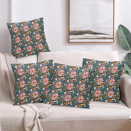 Wild Flowers Peach Velvet 4 Pcs Square Pillow Case Covers (5 sizes) - DeRose Seasonal