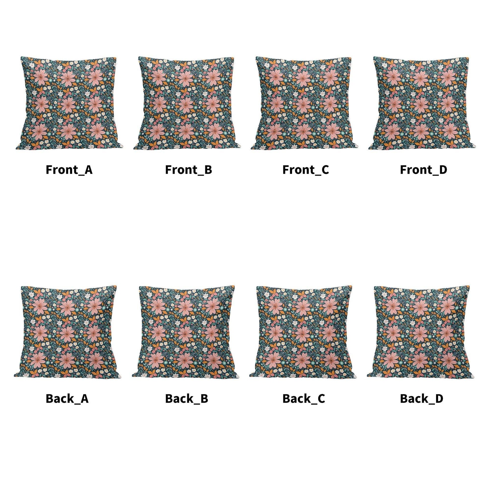 Wild Flowers Peach Velvet 4 Pcs Square Pillow Case Covers (5 sizes) - DeRose Seasonal