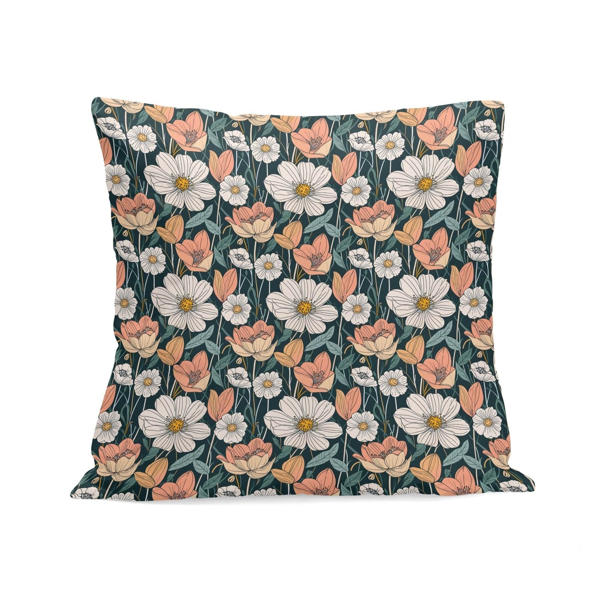 Tulips and Daisys Peach Velvet 4 Pcs Square Pillow Case Covers (5 sizes) - DeRose Seasonal