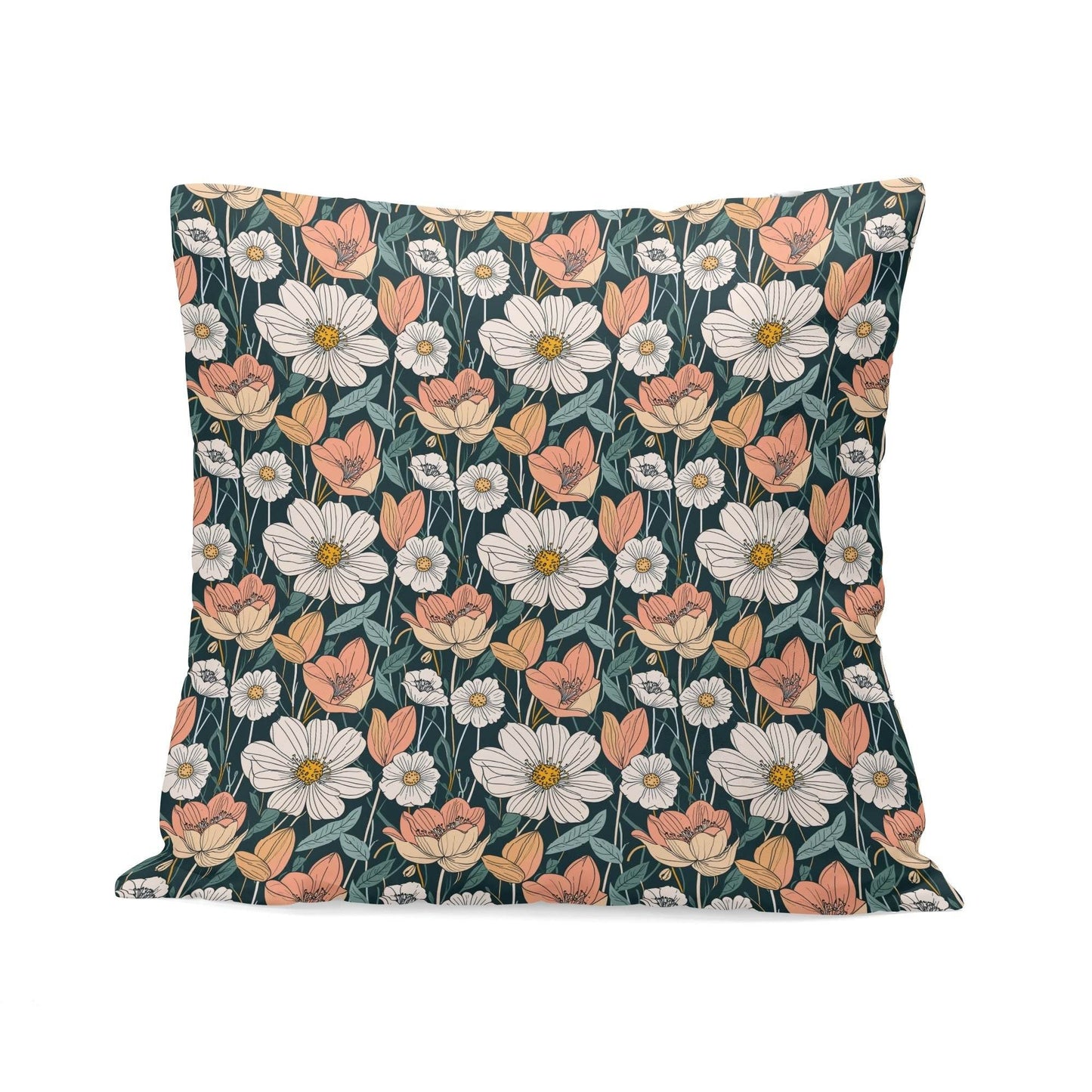 Tulips and Daisys Peach Velvet 4 Pcs Square Pillow Case Covers (5 sizes) - DeRose Seasonal