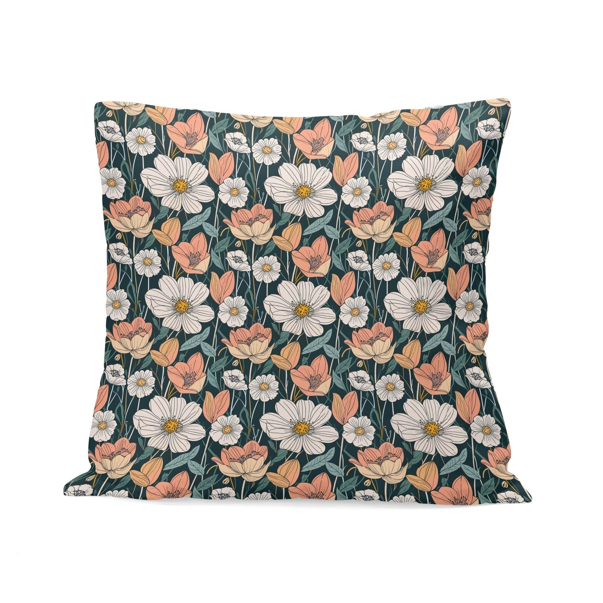 Tulips and Daisys Peach Velvet 4 Pcs Square Pillow Case Covers (5 sizes) - DeRose Seasonal