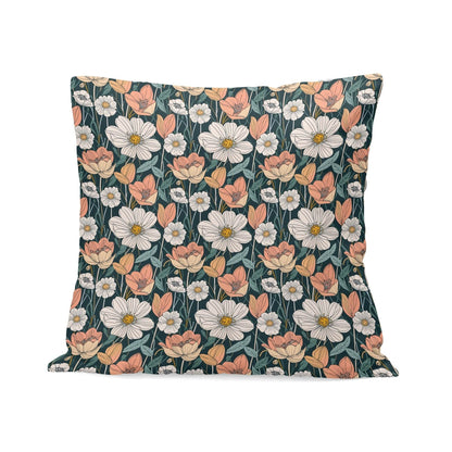 Tulips and Daisys Peach Velvet 4 Pcs Square Pillow Case Covers (5 sizes) - DeRose Seasonal