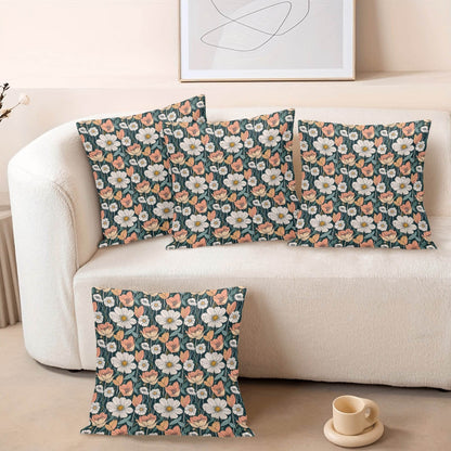 Tulips and Daisys Peach Velvet 4 Pcs Square Pillow Case Covers (5 sizes) - DeRose Seasonal