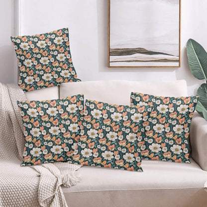 Tulips and Daisys Peach Velvet 4 Pcs Square Pillow Case Covers (5 sizes) - DeRose Seasonal