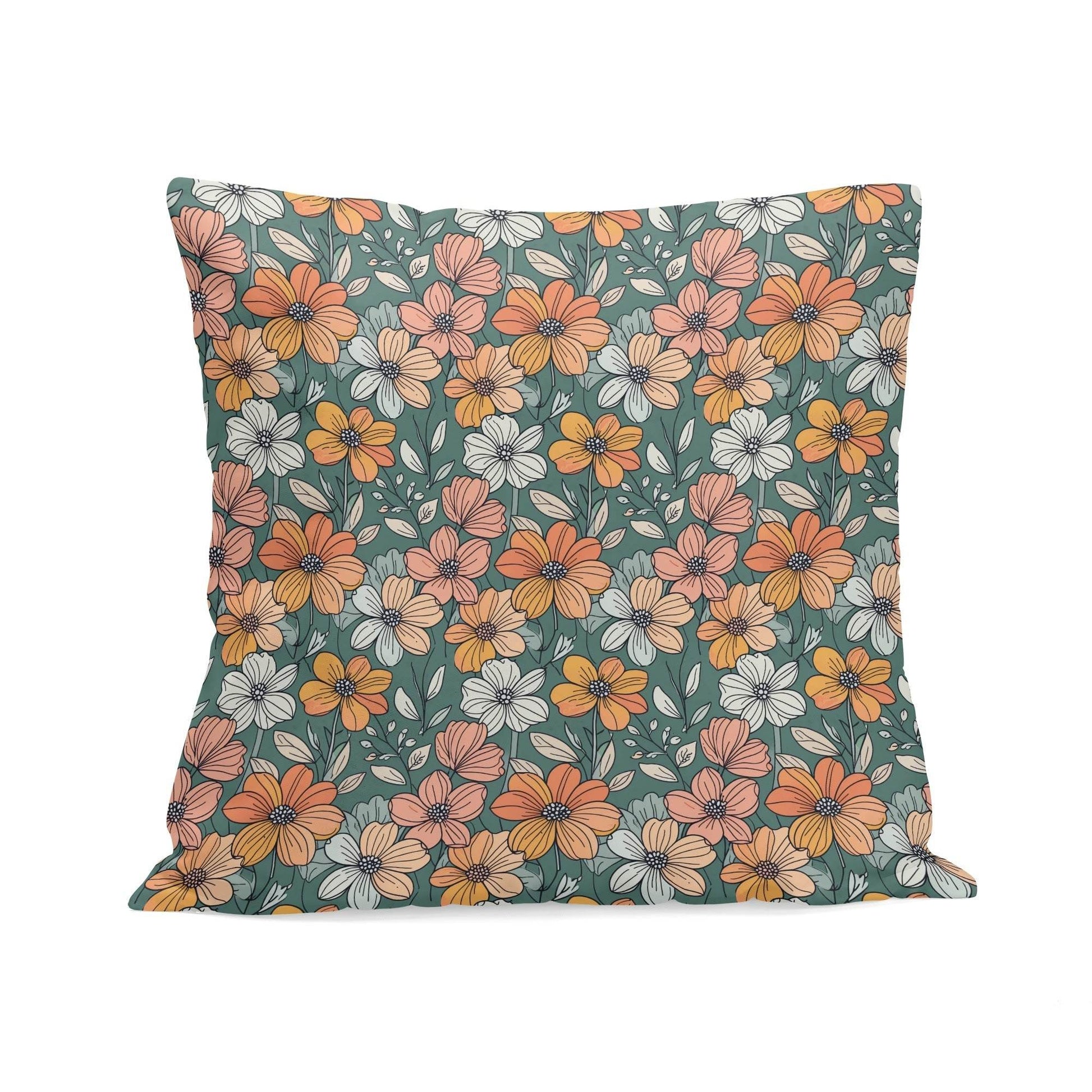 Pastel Flowers Peach Velvet 4 Pcs Square Pillow Case Covers (5 sizes) - DeRose Seasonal