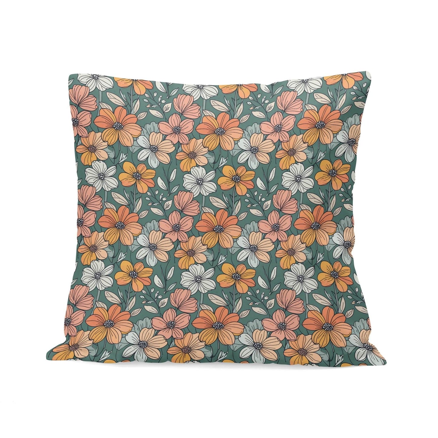 Pastel Flowers Peach Velvet 4 Pcs Square Pillow Case Covers (5 sizes) - DeRose Seasonal