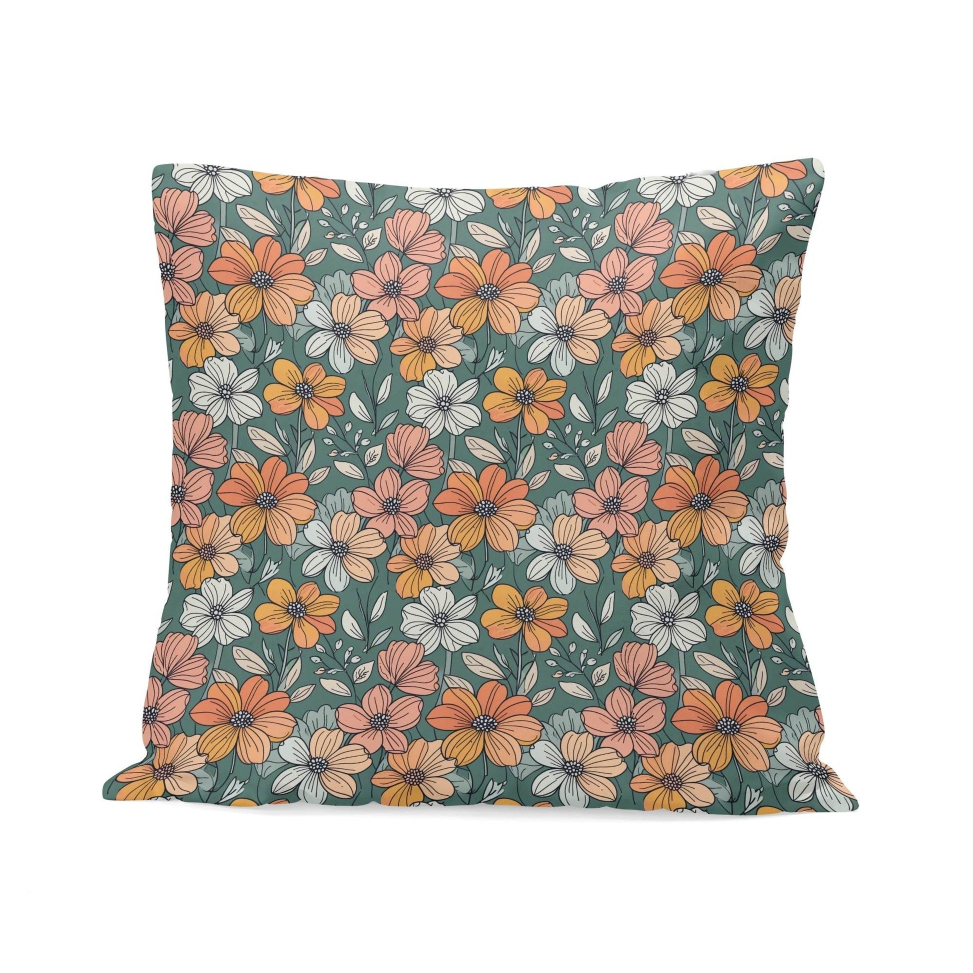 Pastel Flowers Peach Velvet 4 Pcs Square Pillow Case Covers (5 sizes) - DeRose Seasonal