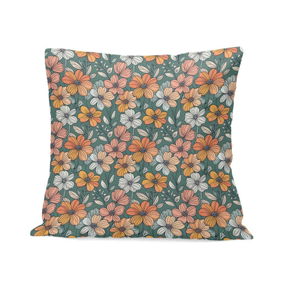Pastel Flowers Peach Velvet 4 Pcs Square Pillow Case Covers (5 sizes) - DeRose Seasonal