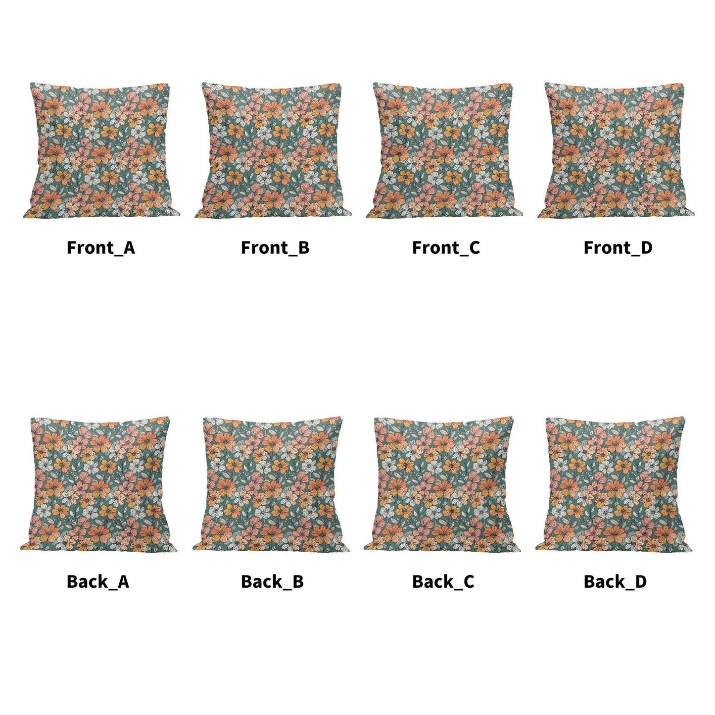 Pastel Flowers Peach Velvet 4 Pcs Square Pillow Case Covers (5 sizes) - DeRose Seasonal