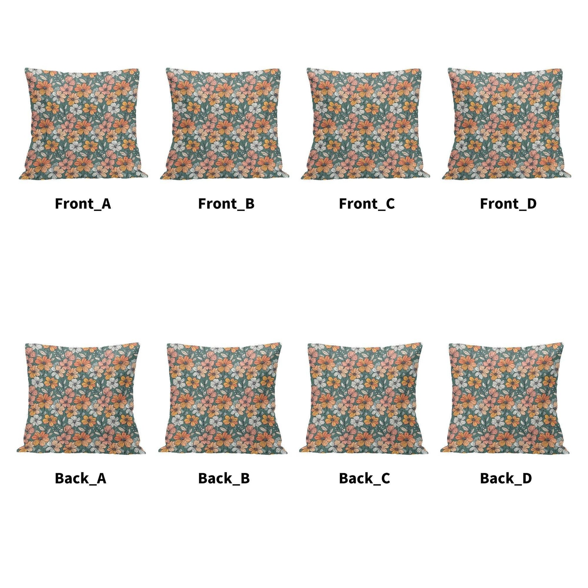 Pastel Flowers Peach Velvet 4 Pcs Square Pillow Case Covers (5 sizes) - DeRose Seasonal