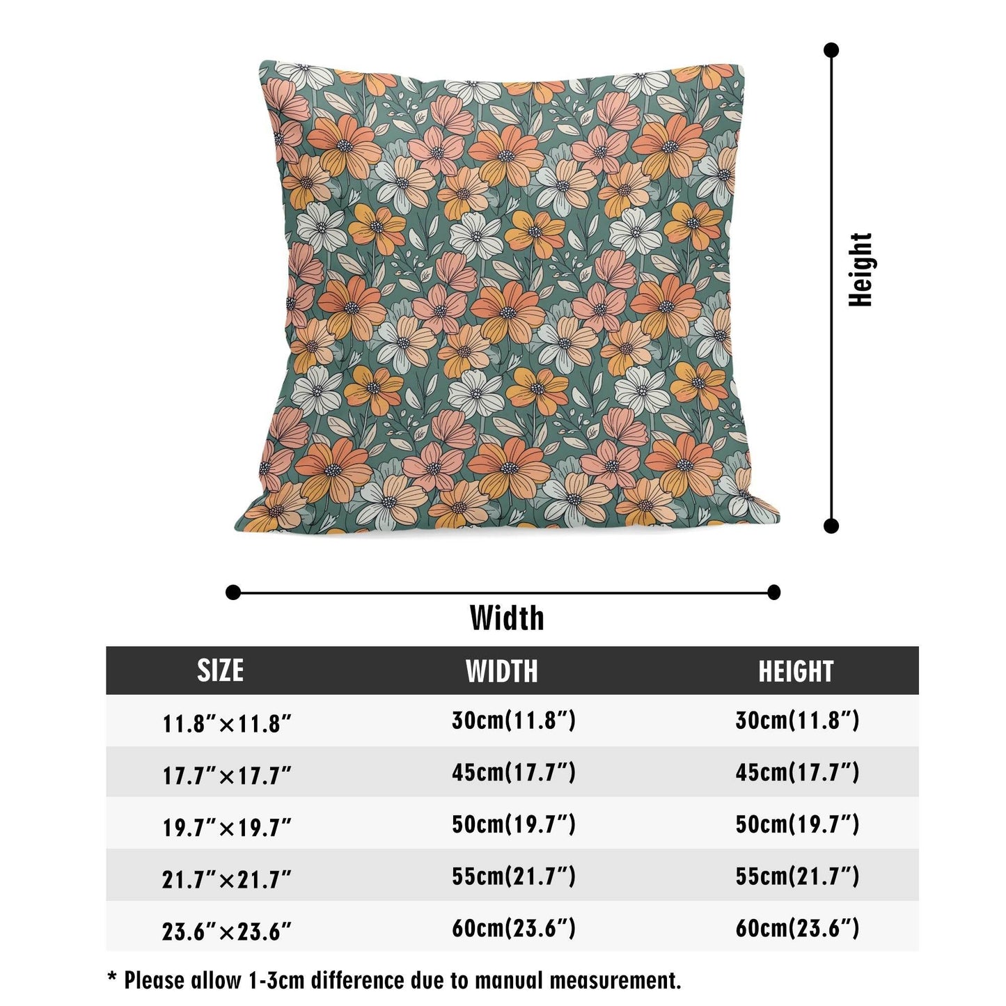 Pastel Flowers Peach Velvet 4 Pcs Square Pillow Case Covers (5 sizes) - DeRose Seasonal