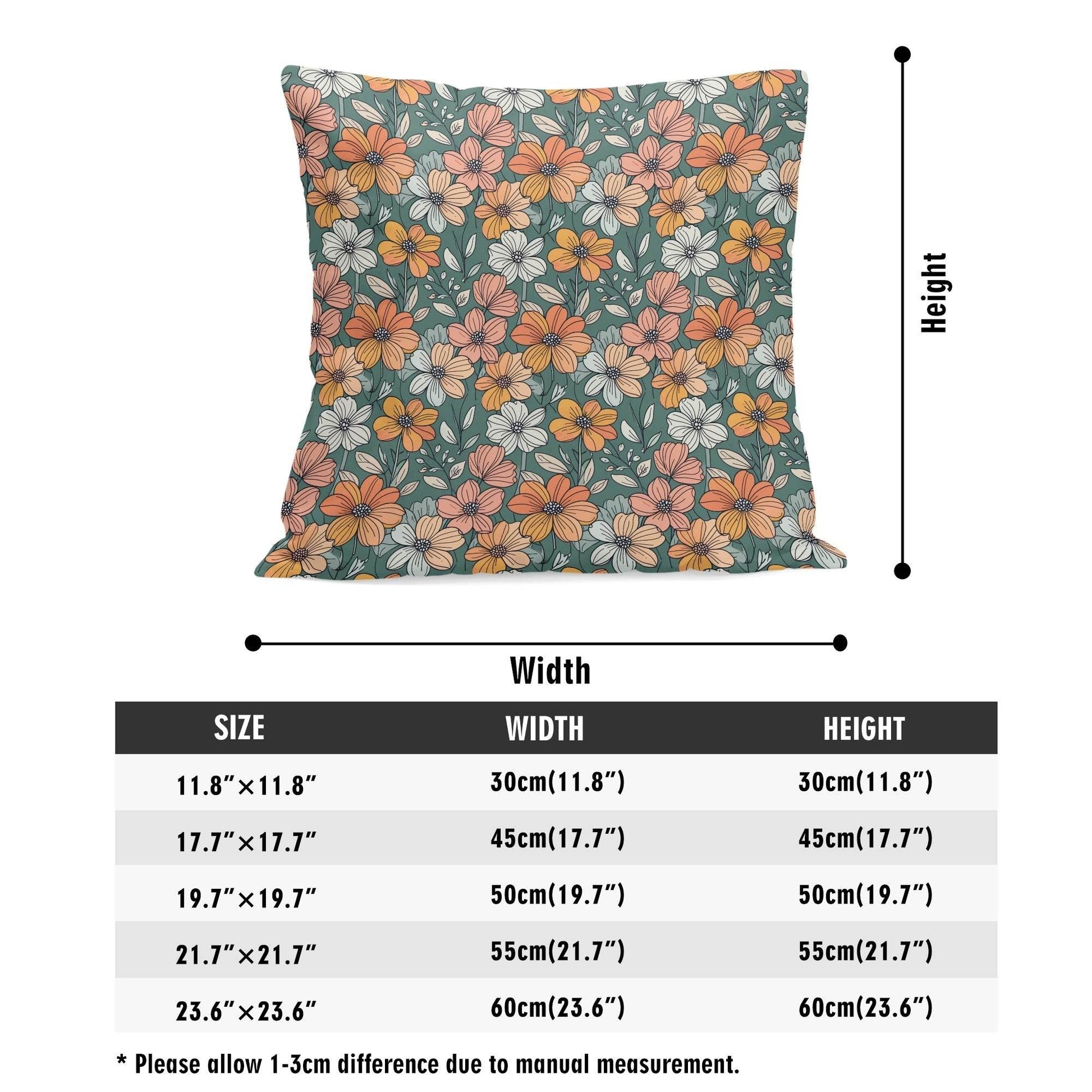 Pastel Flowers Peach Velvet 4 Pcs Square Pillow Case Covers (5 sizes) - DeRose Seasonal