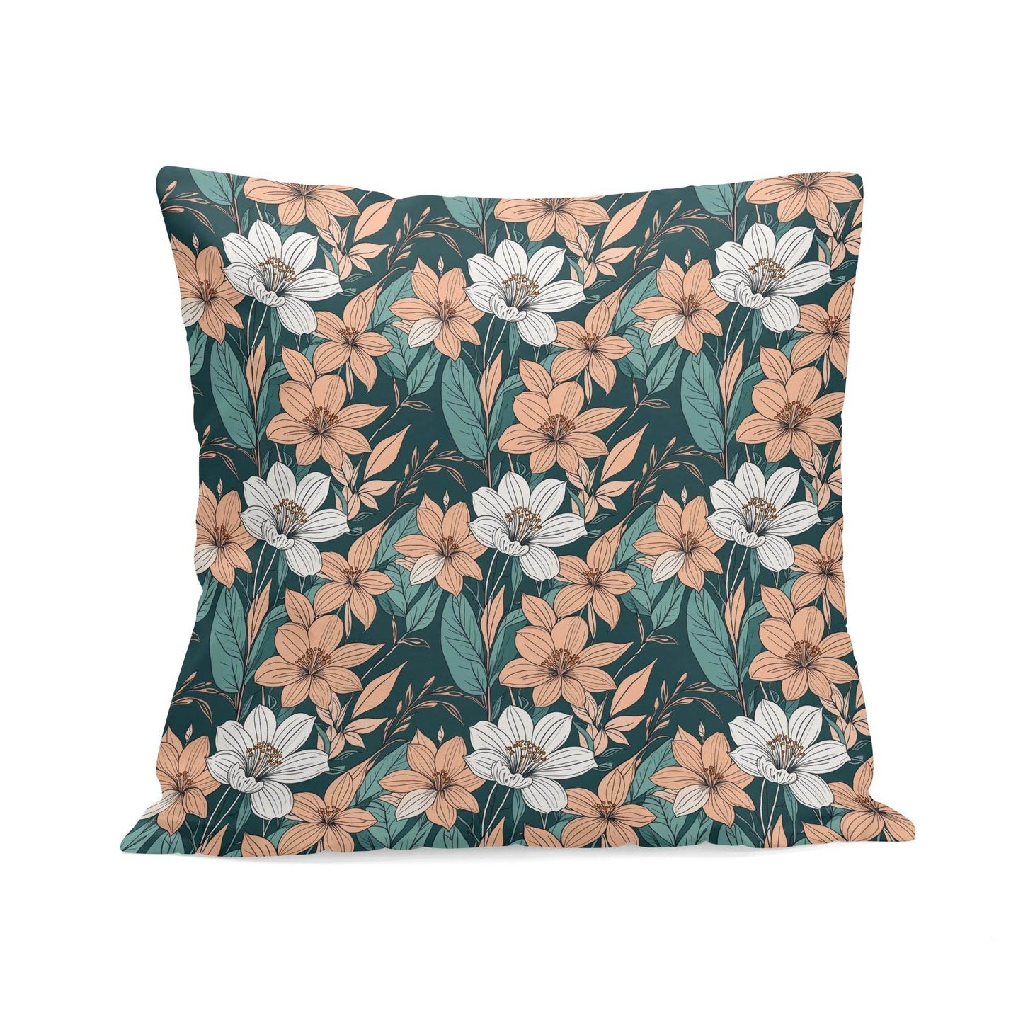 Pastel Floral Peach Velvet 4 Pcs Square Pillow Case Covers (5 sizes) - DeRose Seasonal