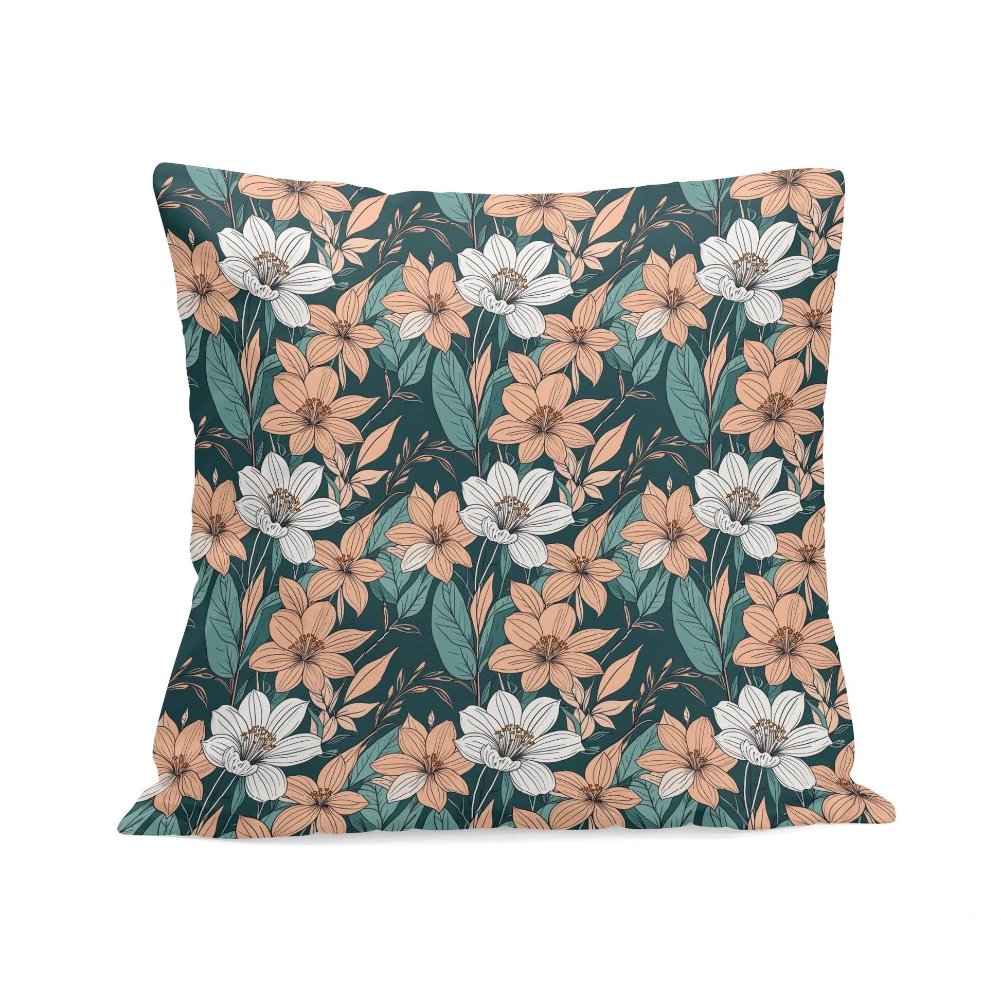 Pastel Floral Peach Velvet 4 Pcs Square Pillow Case Covers (5 sizes) - DeRose Seasonal