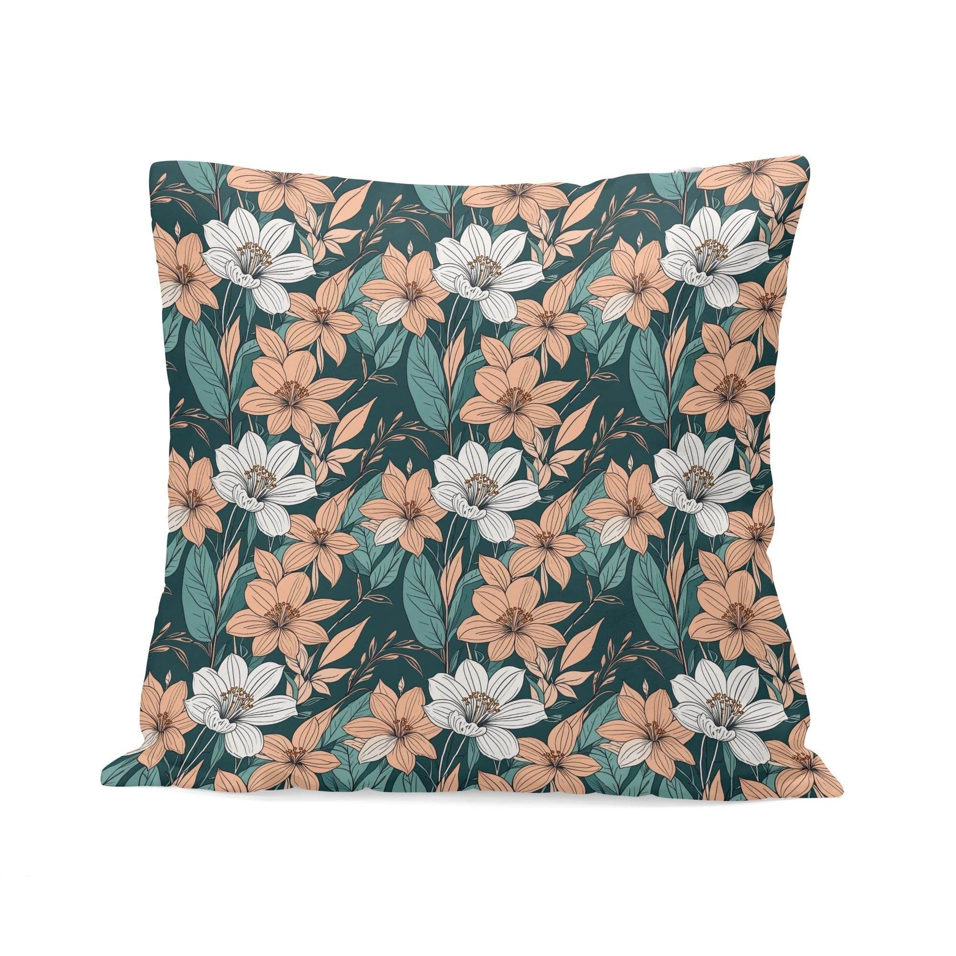 Pastel Floral Peach Velvet 4 Pcs Square Pillow Case Covers (5 sizes) - DeRose Seasonal