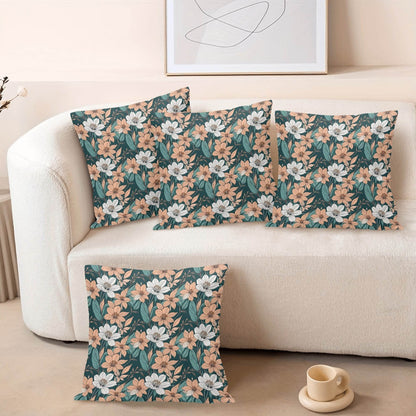 Pastel Floral Peach Velvet 4 Pcs Square Pillow Case Covers (5 sizes) - DeRose Seasonal