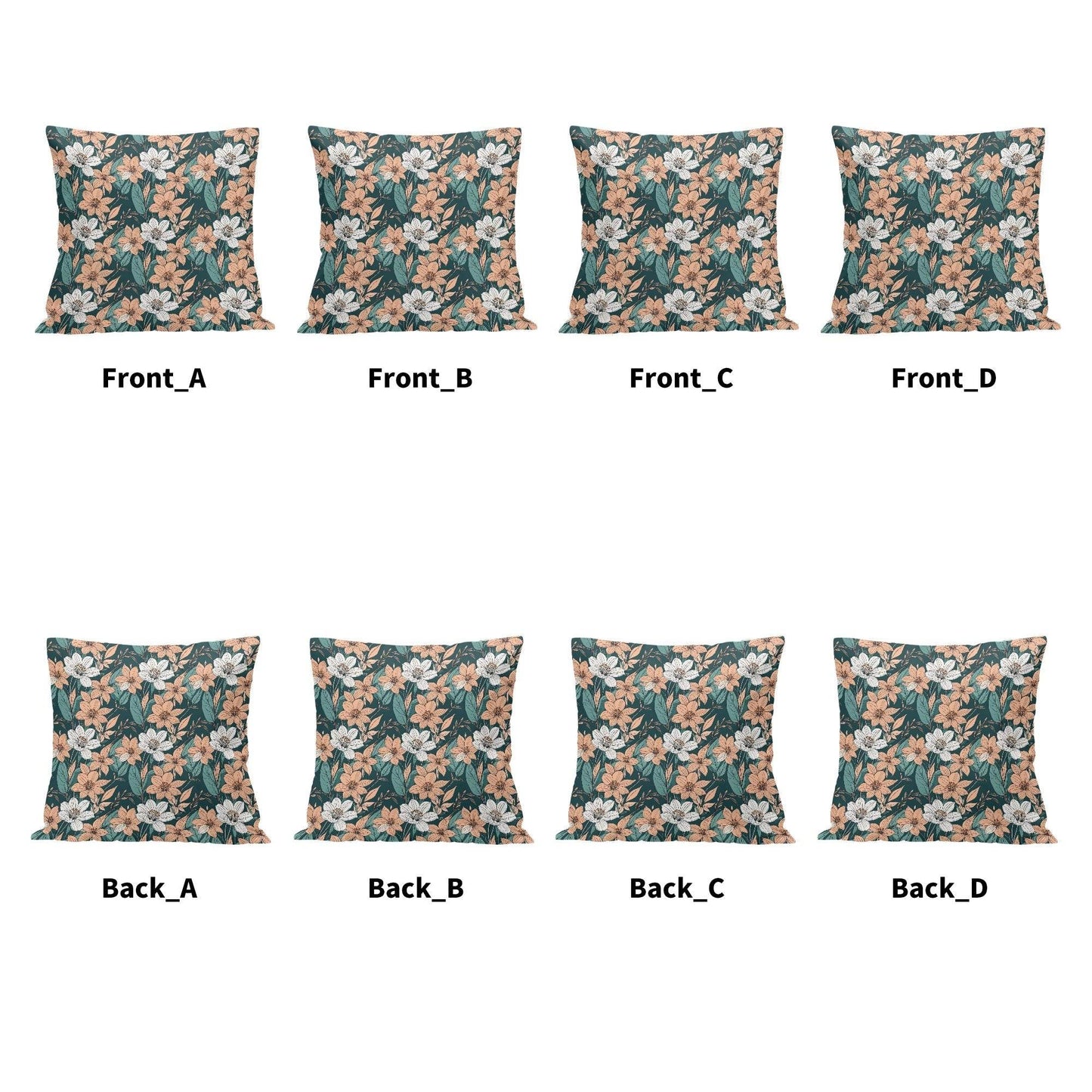 Pastel Floral Peach Velvet 4 Pcs Square Pillow Case Covers (5 sizes) - DeRose Seasonal
