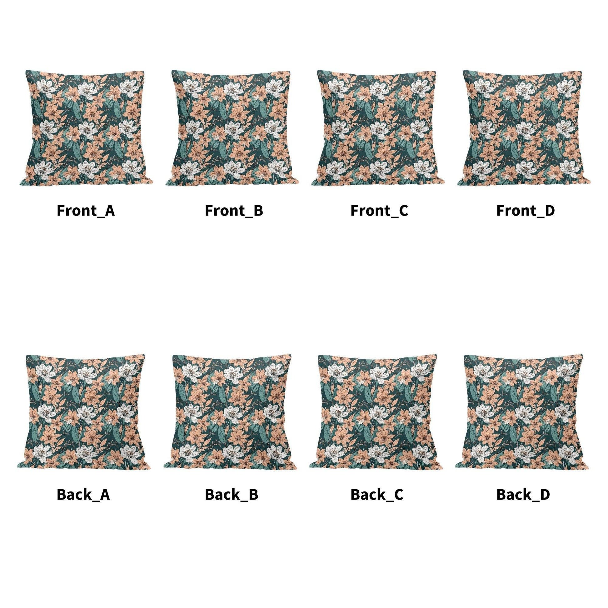 Pastel Floral Peach Velvet 4 Pcs Square Pillow Case Covers (5 sizes) - DeRose Seasonal