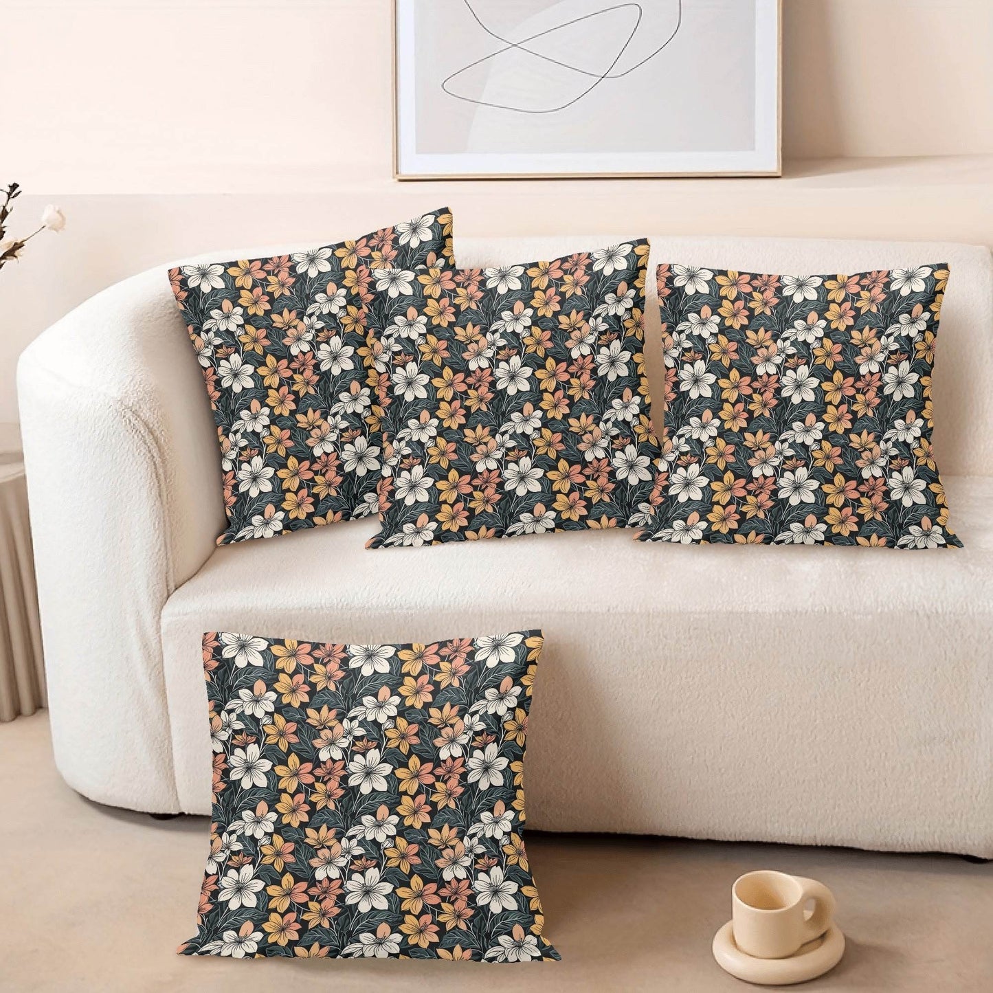 Field of Flowers Peach Velvet 4 Pcs Square Pillow Case Covers (5 sizes) - DeRose Seasonal