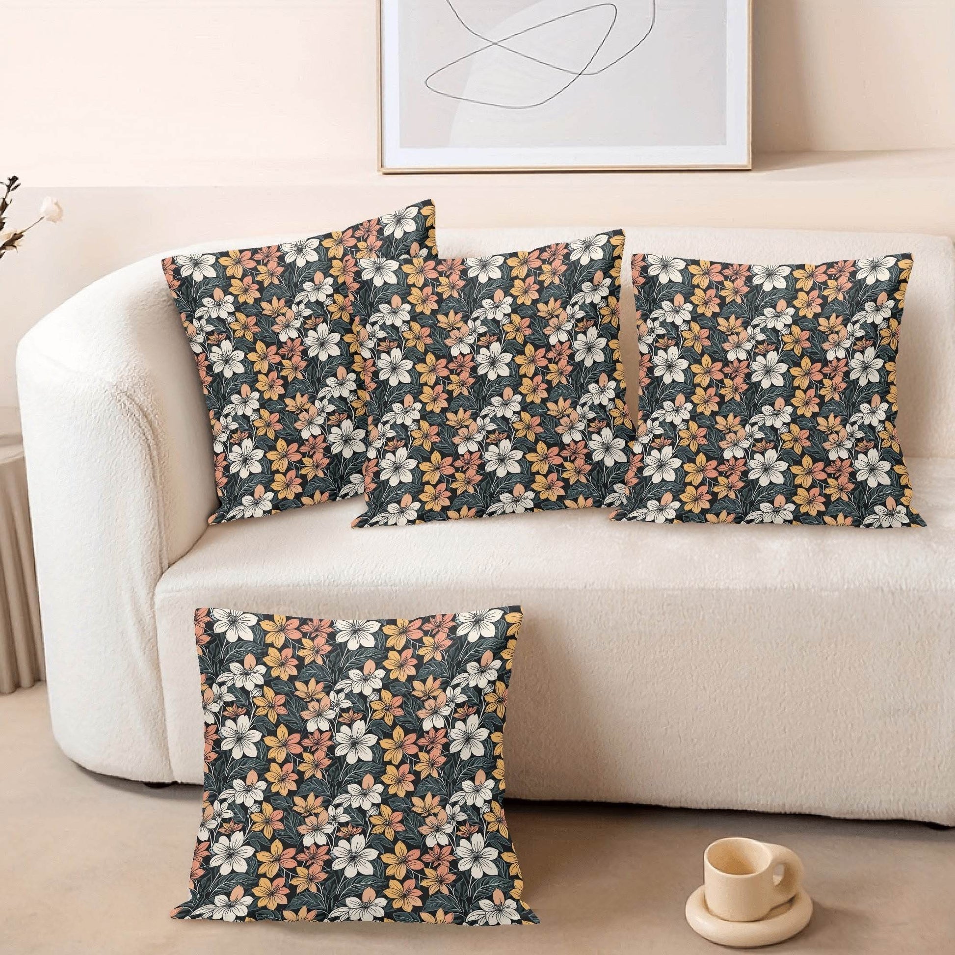 Field of Flowers Peach Velvet 4 Pcs Square Pillow Case Covers (5 sizes) - DeRose Seasonal
