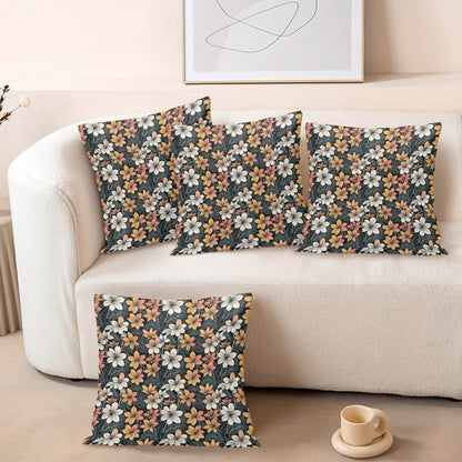Field of Flowers Peach Velvet 4 Pcs Square Pillow Case Covers (5 sizes) - DeRose Seasonal
