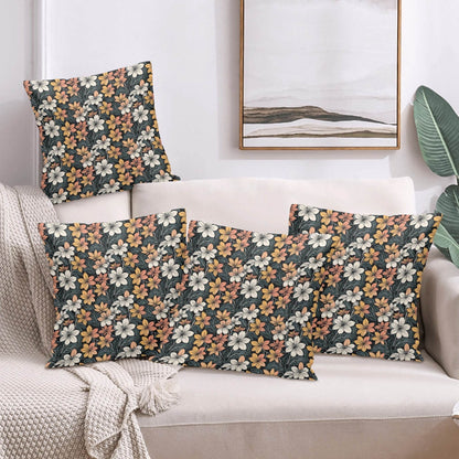 Field of Flowers Peach Velvet 4 Pcs Square Pillow Case Covers (5 sizes) - DeRose Seasonal