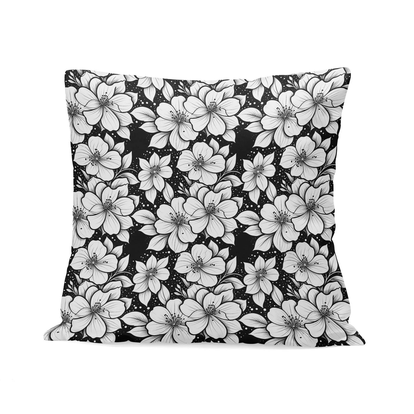 Black and White Floral Peach Velvet 4 Pcs Square Pillow Case Covers (5 sizes) - DeRose Seasonal
