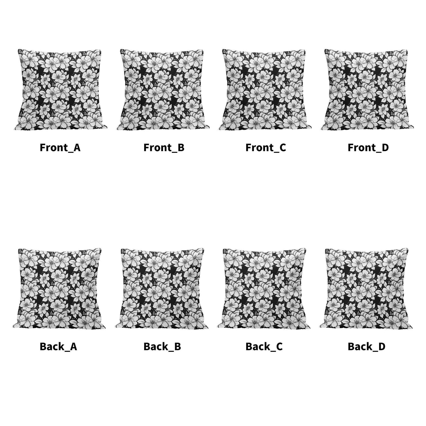 Black and White Floral Peach Velvet 4 Pcs Square Pillow Case Covers (5 sizes) - DeRose Seasonal