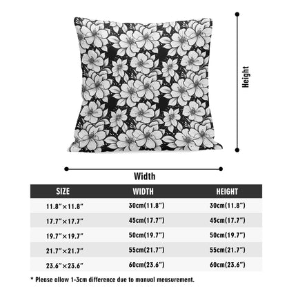 Black and White Floral Peach Velvet 4 Pcs Square Pillow Case Covers (5 sizes) - DeRose Seasonal