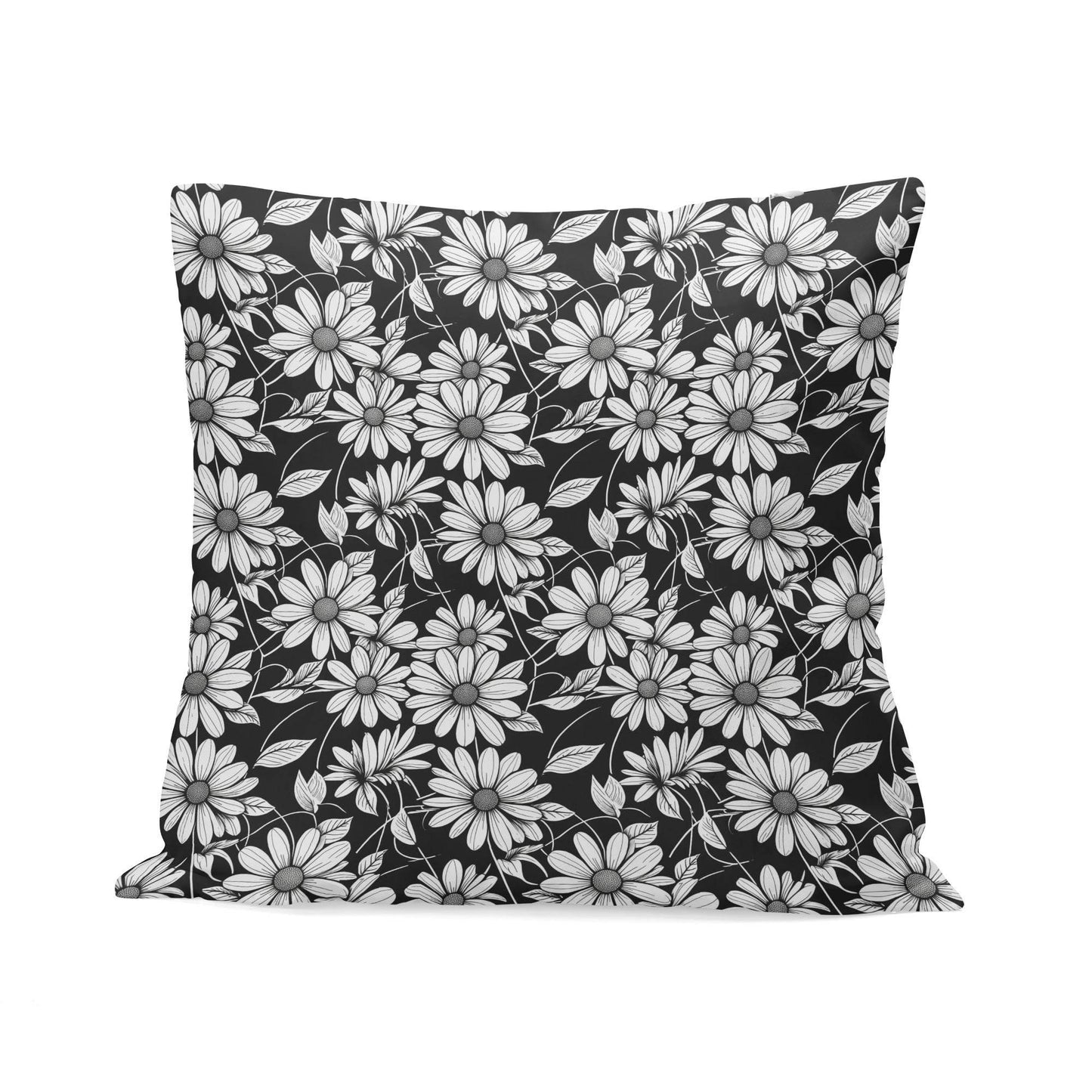 Black and White Daisys Peach Velvet 4 Pcs Square Pillow Case Covers (5 sizes) - DeRose Seasonal