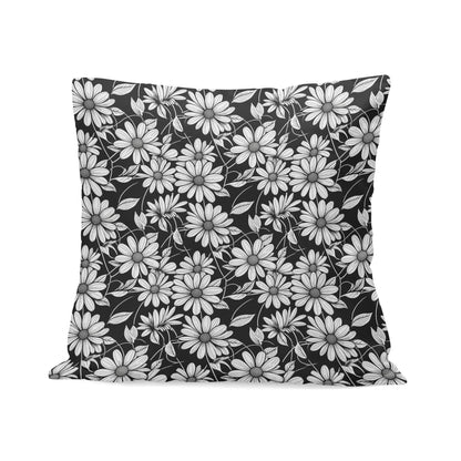 Black and White Daisys Peach Velvet 4 Pcs Square Pillow Case Covers (5 sizes) - DeRose Seasonal
