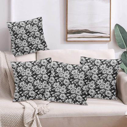 Black and White Daisys Peach Velvet 4 Pcs Square Pillow Case Covers (5 sizes) - DeRose Seasonal