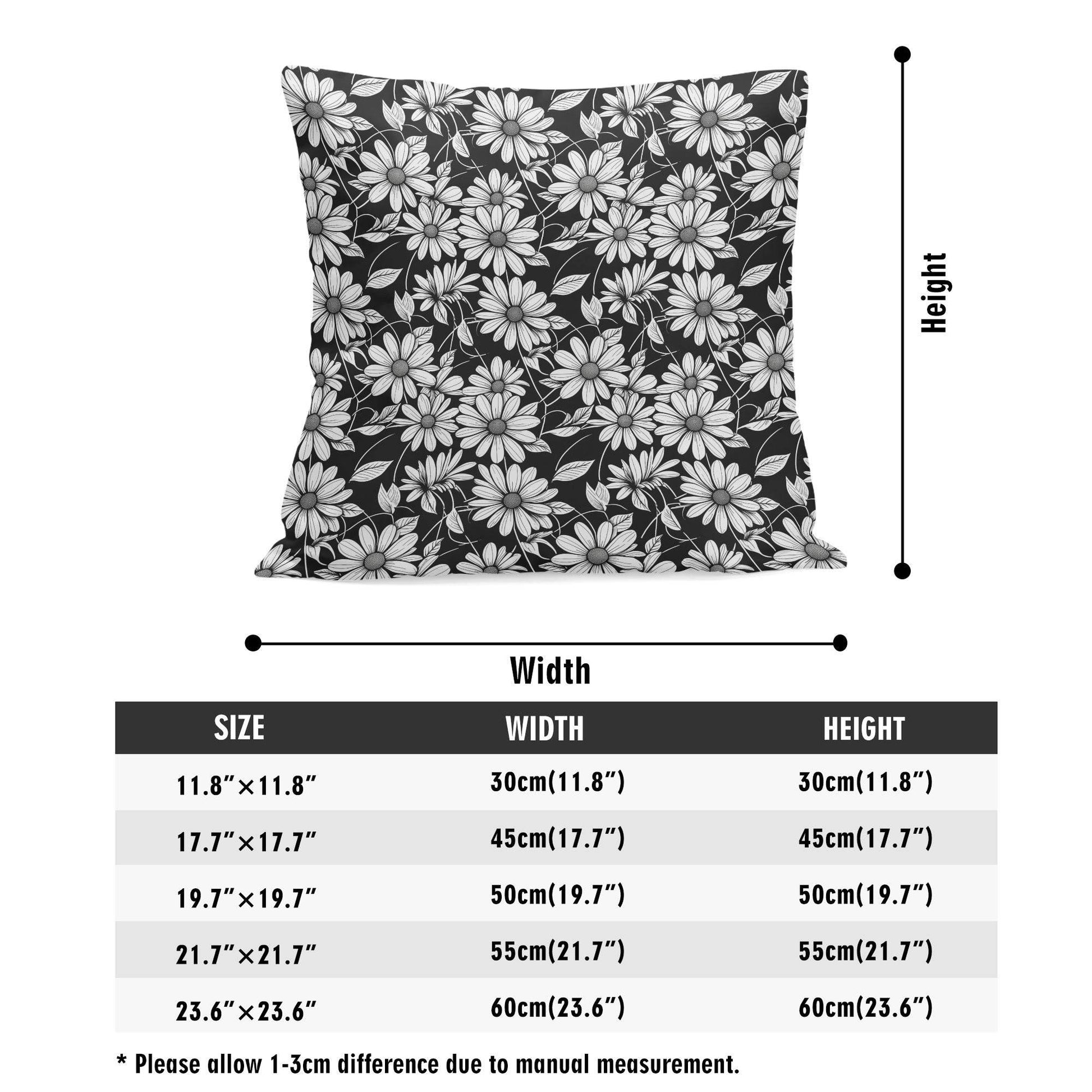 Black and White Daisys Peach Velvet 4 Pcs Square Pillow Case Covers (5 sizes) - DeRose Seasonal