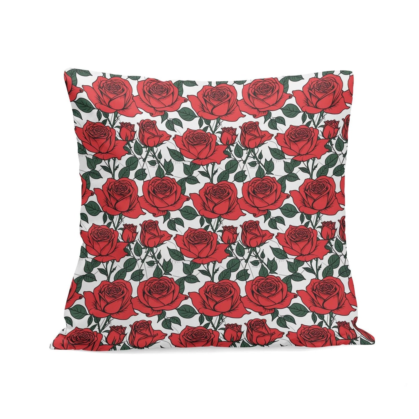 Red Leafy Roses Peach Velvet 4 Pcs Square Pillow Case Covers (5 sizes) - DeRose Seasonal