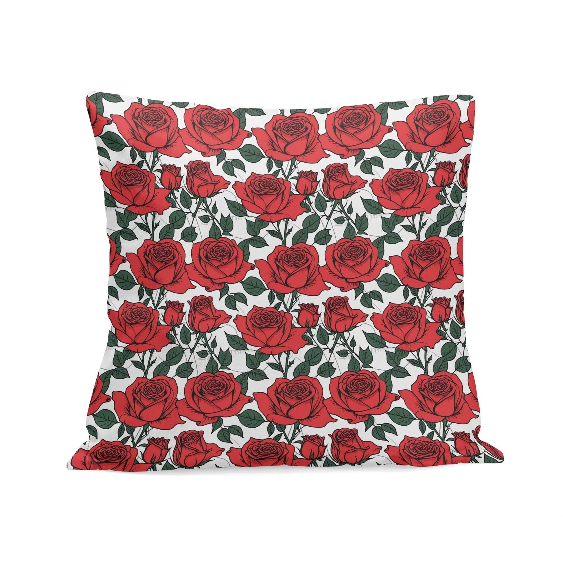 Red Leafy Roses Peach Velvet 4 Pcs Square Pillow Case Covers (5 sizes) - DeRose Seasonal