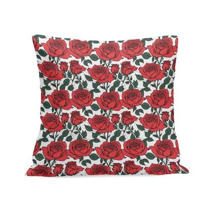 Red Leafy Roses Peach Velvet 4 Pcs Square Pillow Case Covers (5 sizes) - DeRose Seasonal